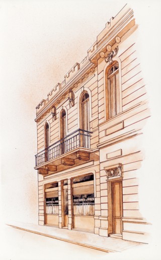 Año 1943 - Dibujo de la fachada. 
Casa central, Santa Fe.